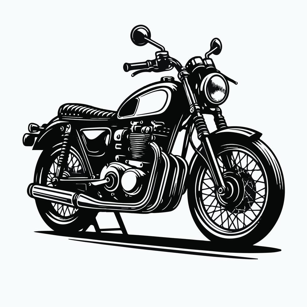 A black and white illustration of a motorcycle vector