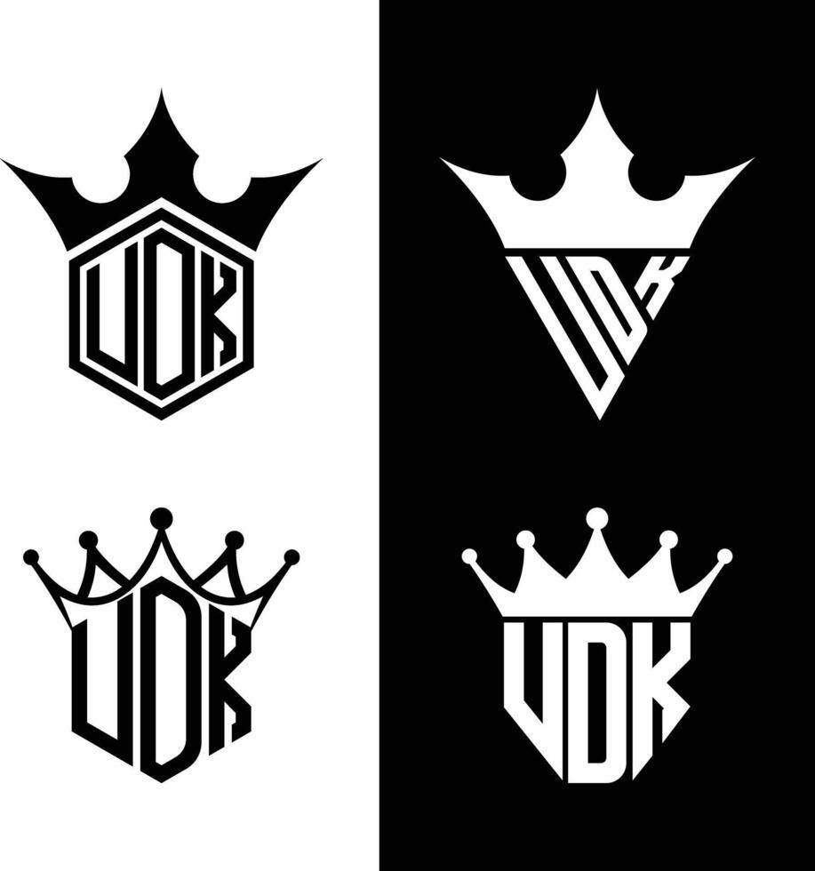 Initial letter UDK, VDK, UOK, VOK with crown monogram logo set vector