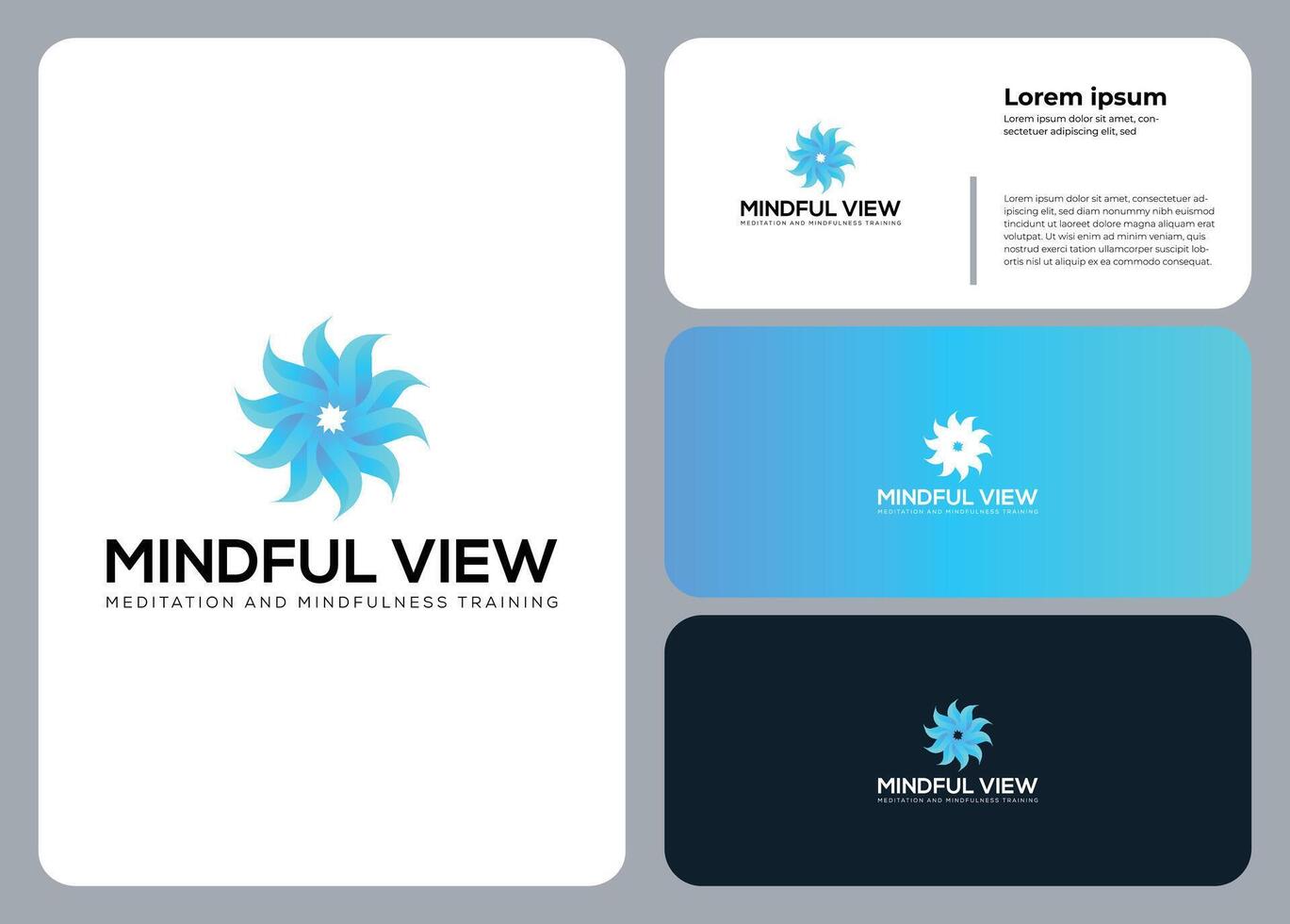Mindful View meditation and mindfulness training logo with blue abstract swirl symbol vector