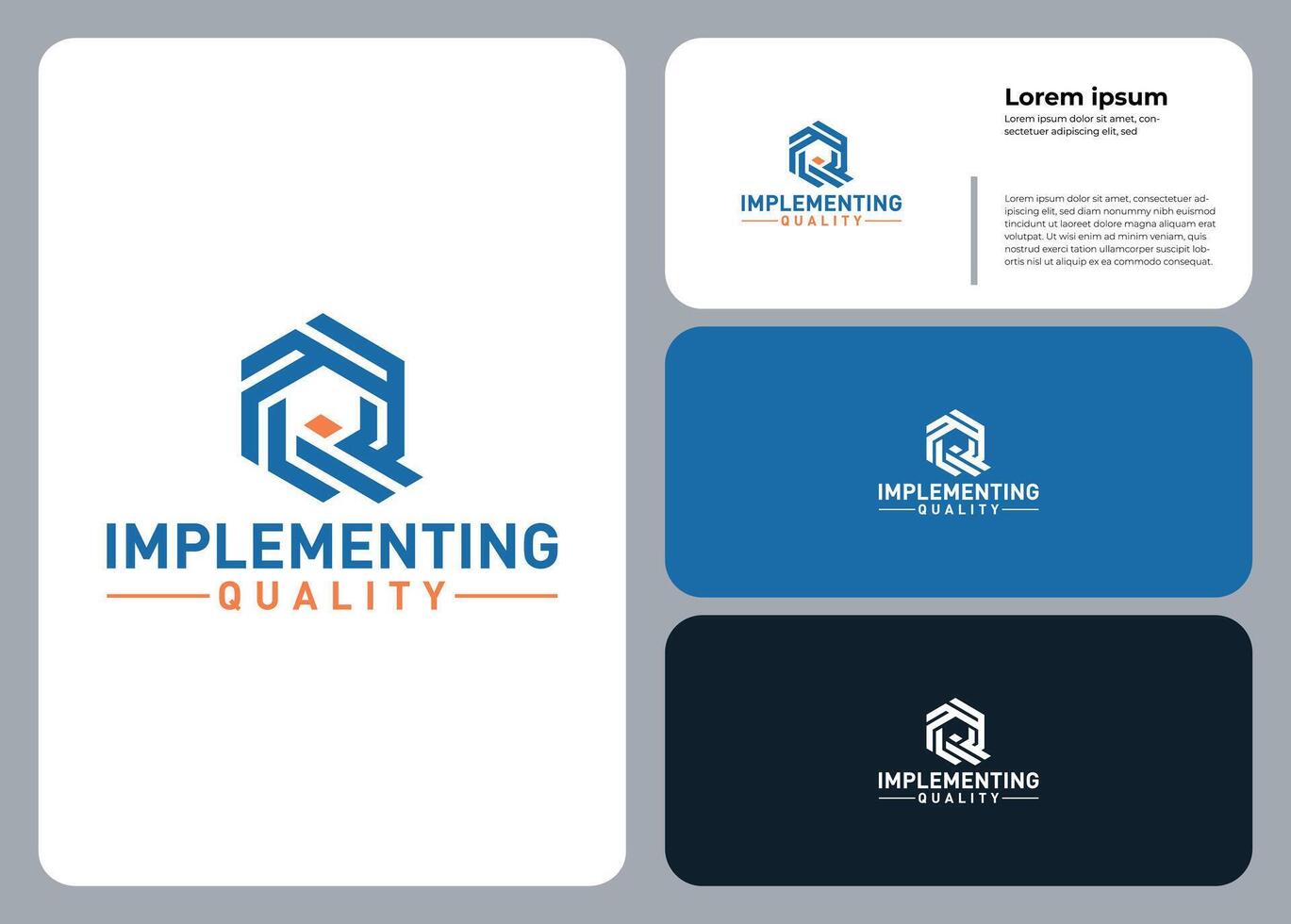 Modern Implementing Quality logo with geometric icon in blue and orange tones vector