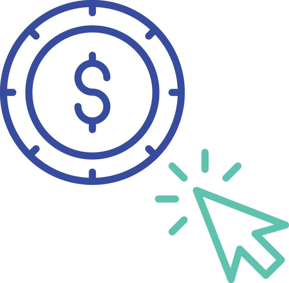 Dollar per click outline dual color icon vector