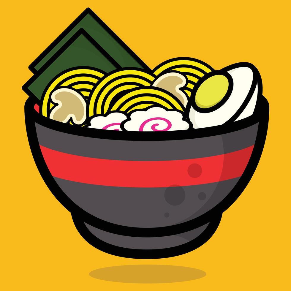 a bowl of ramen with eggs and money vector