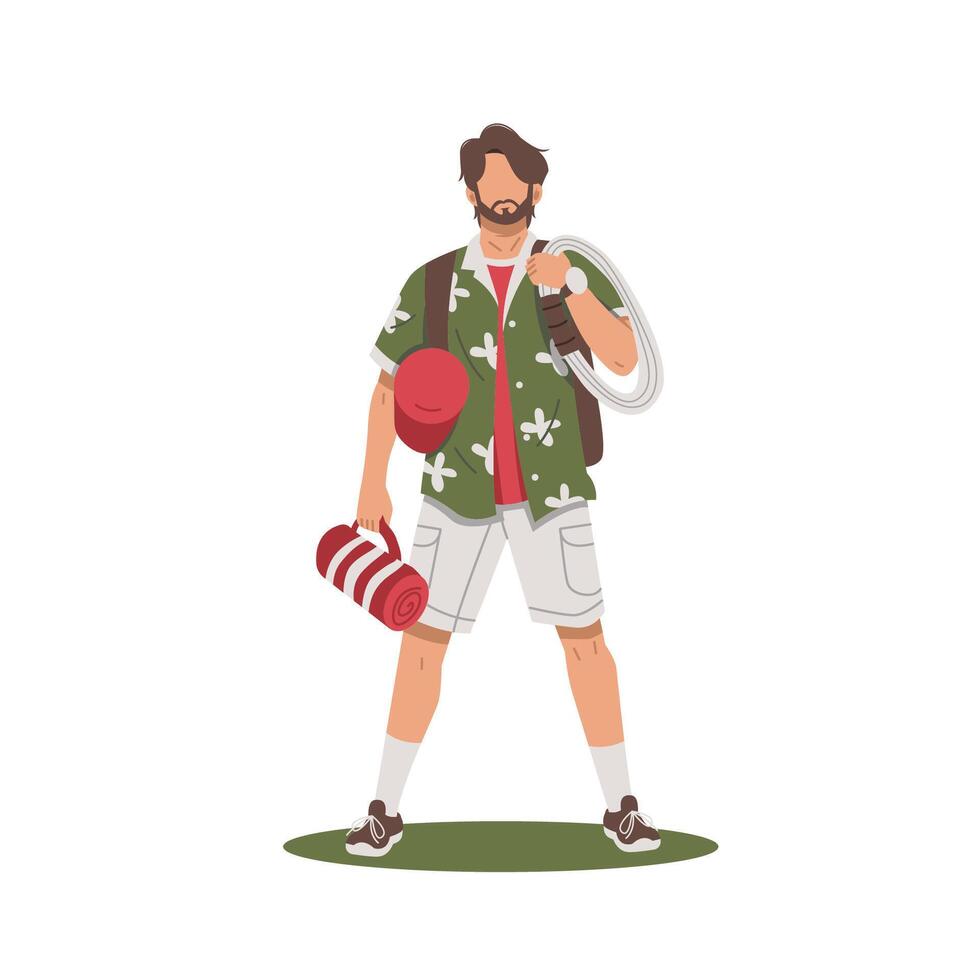 portrait of man with camping equipment flat design vector