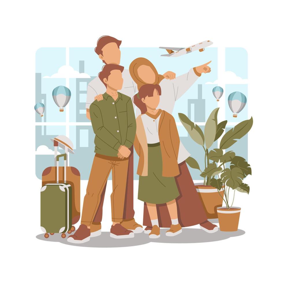 portrait of a happy family welcoming the holidays isolated flat design illustration vector