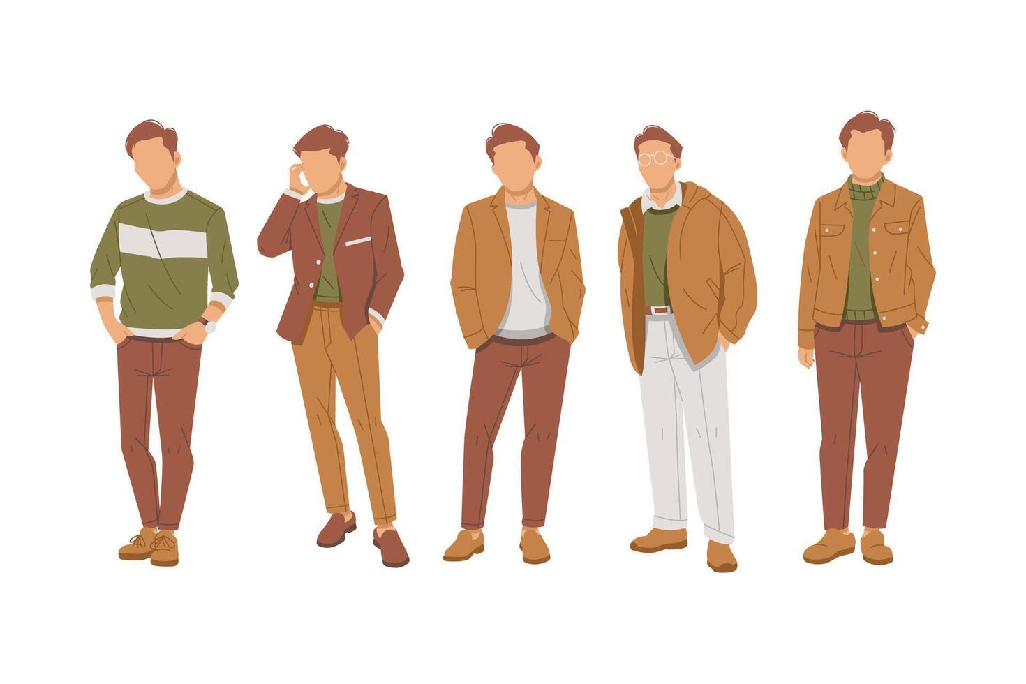portrait of man standing with modern outfits isolated collection flat design illustration vector