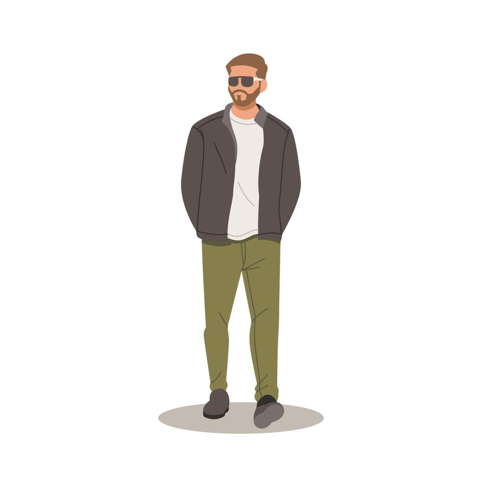 handsome man confident in stylish outfits flat design illustration vector