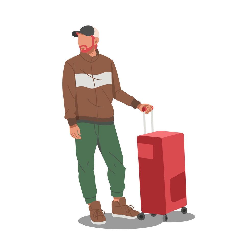 portrait of man in stylish outfits hold suitcase flat design illustration vector