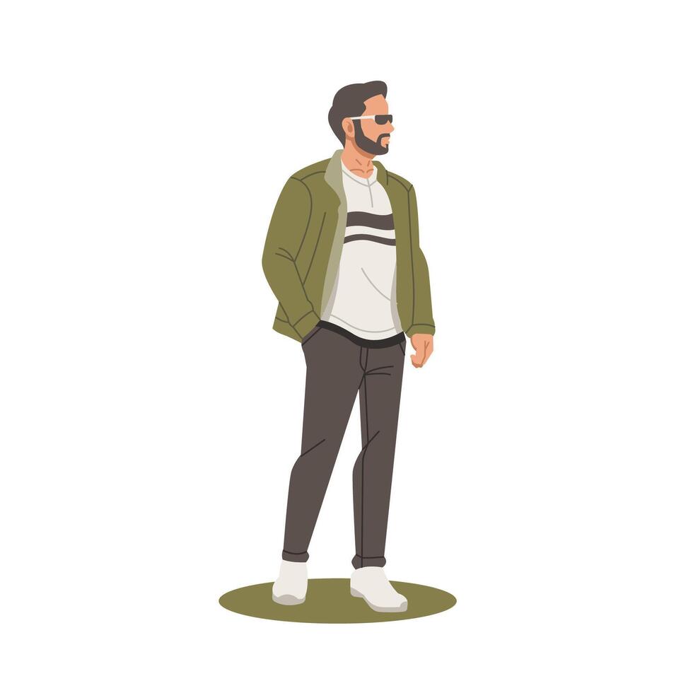 handsome man standing with stylish outfits flat design illustration vector