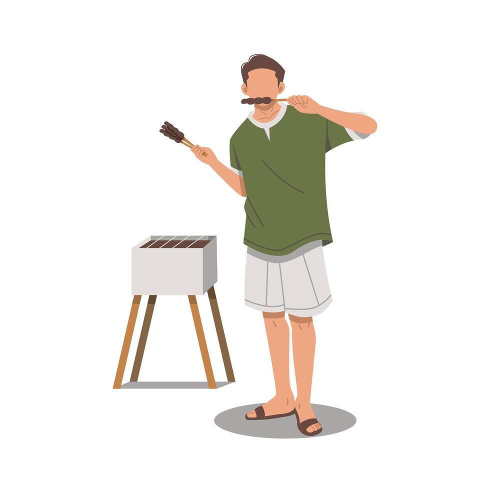 portrait of man are doing a barbeque flat design illustration vector