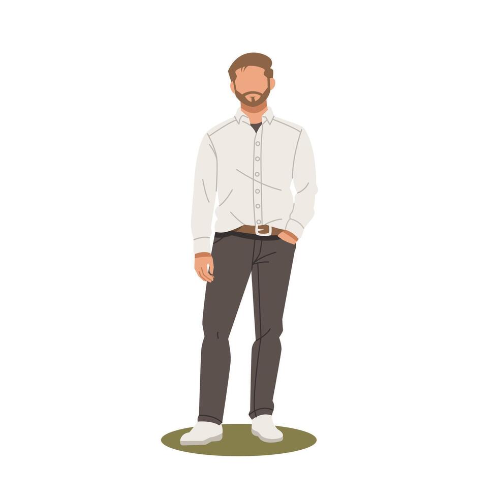 handsome man standing in stylish outfits flat design illustration vector