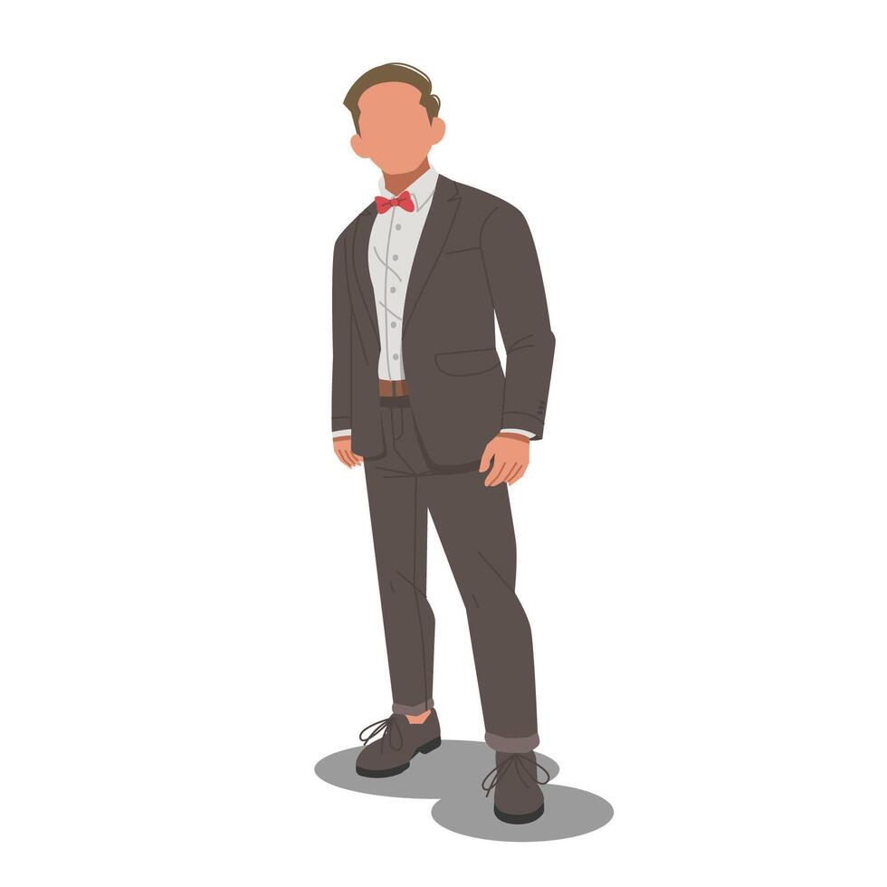 portrait of man standing in stylish suit outfits flat design illustration. vol 2 vector