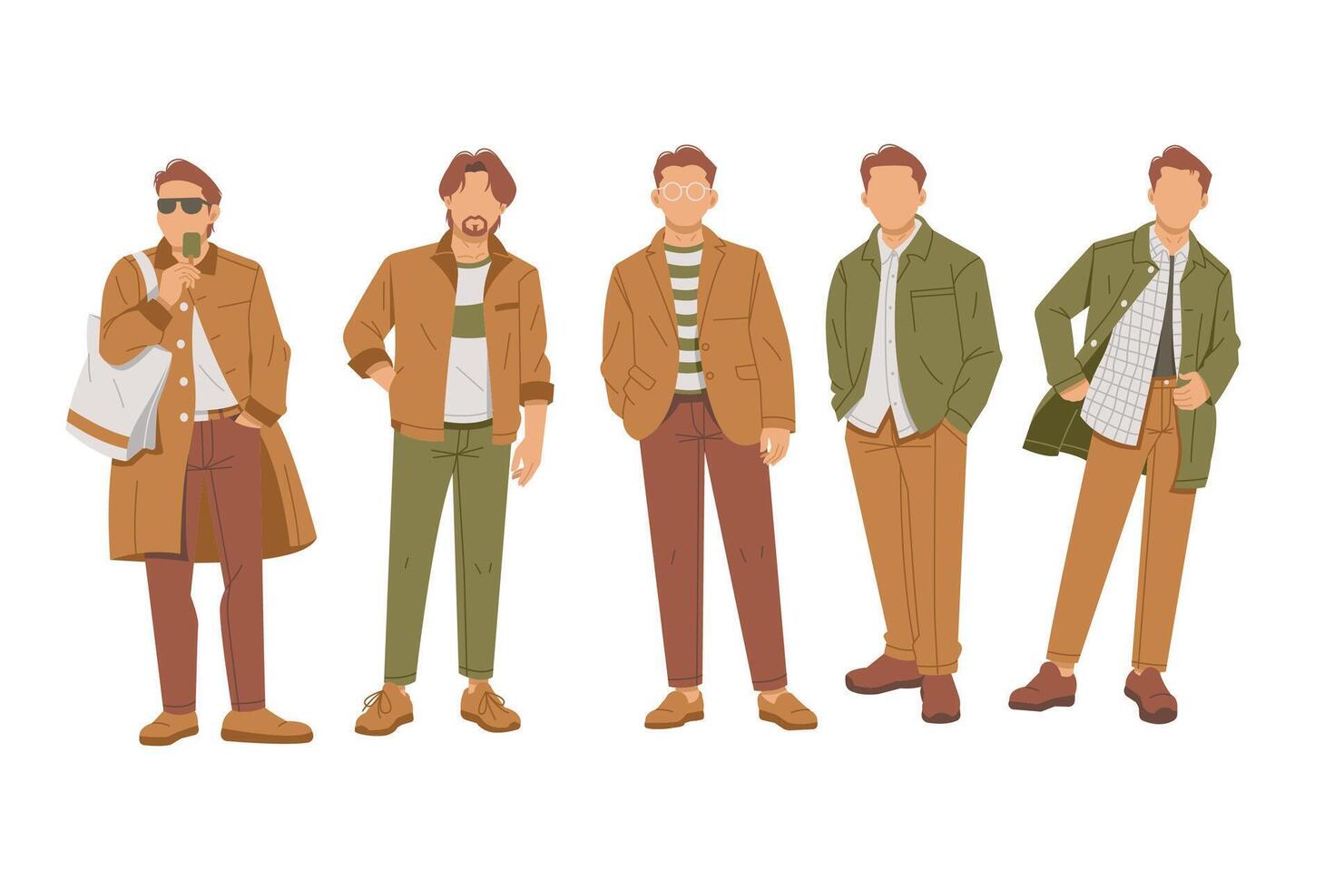 set of man posing in stylish outfits isolated flat design illustration vector