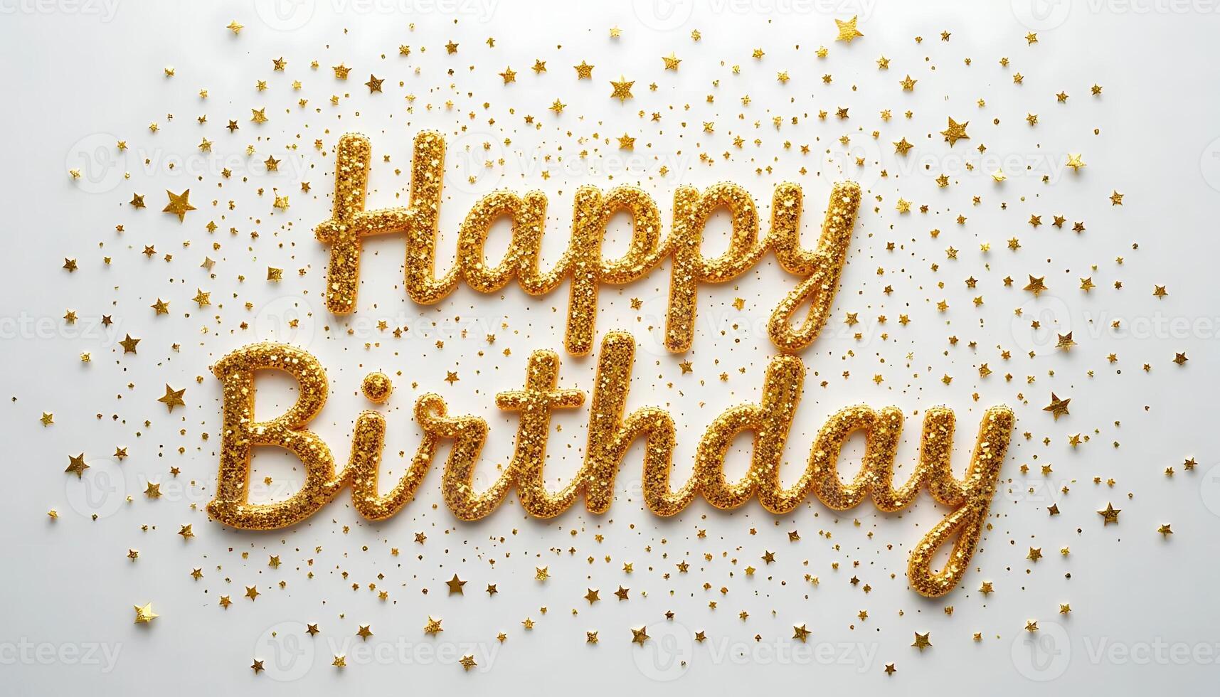 Golden Sparkle Celebration Happy Birthday Wishes on White Background. Perfect for cards, photo