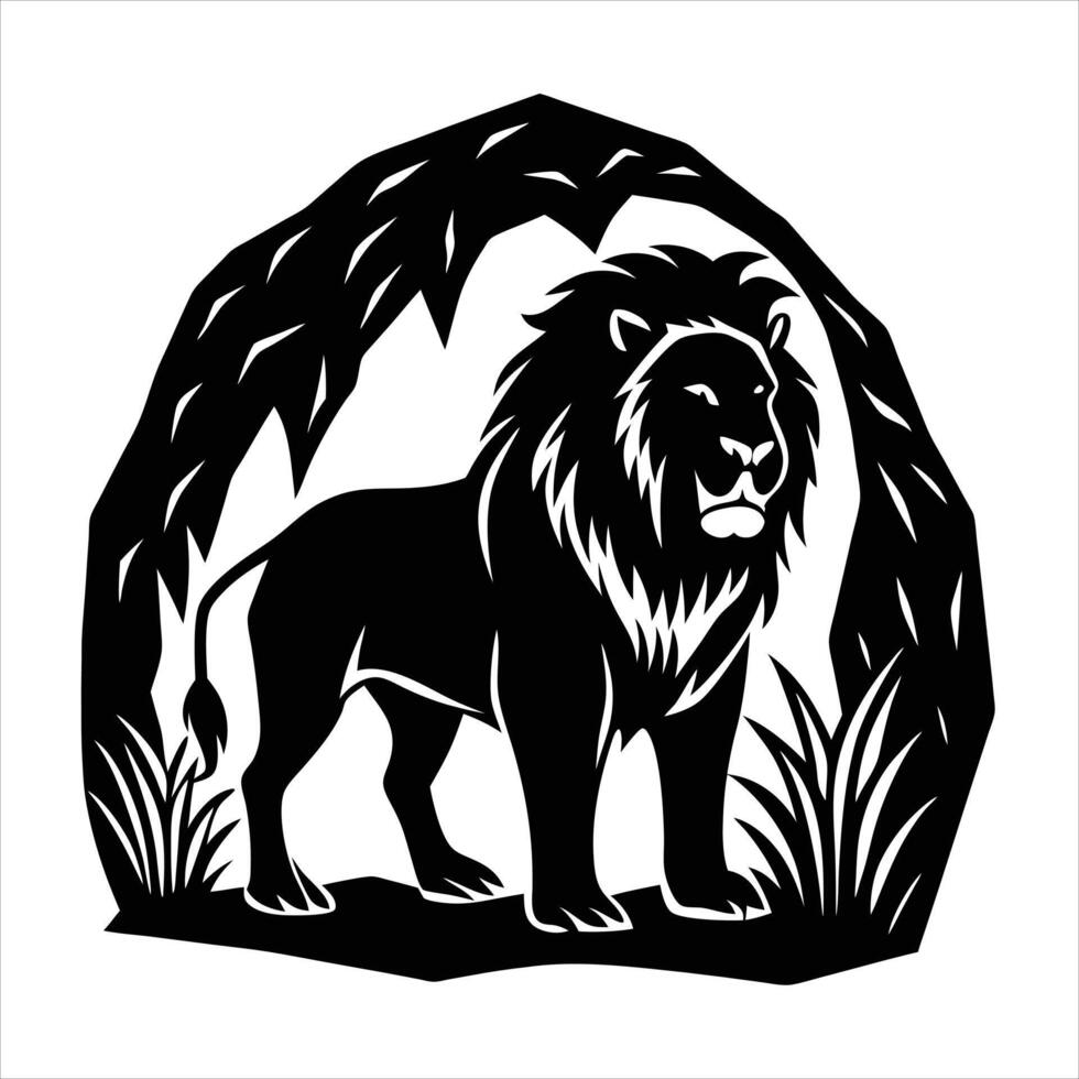 Lion in the cave illustration vector