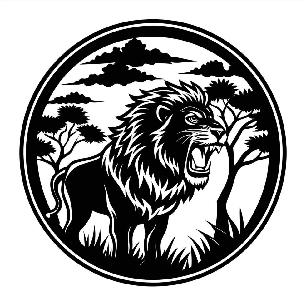 Lion roaring in the forest illustration vector