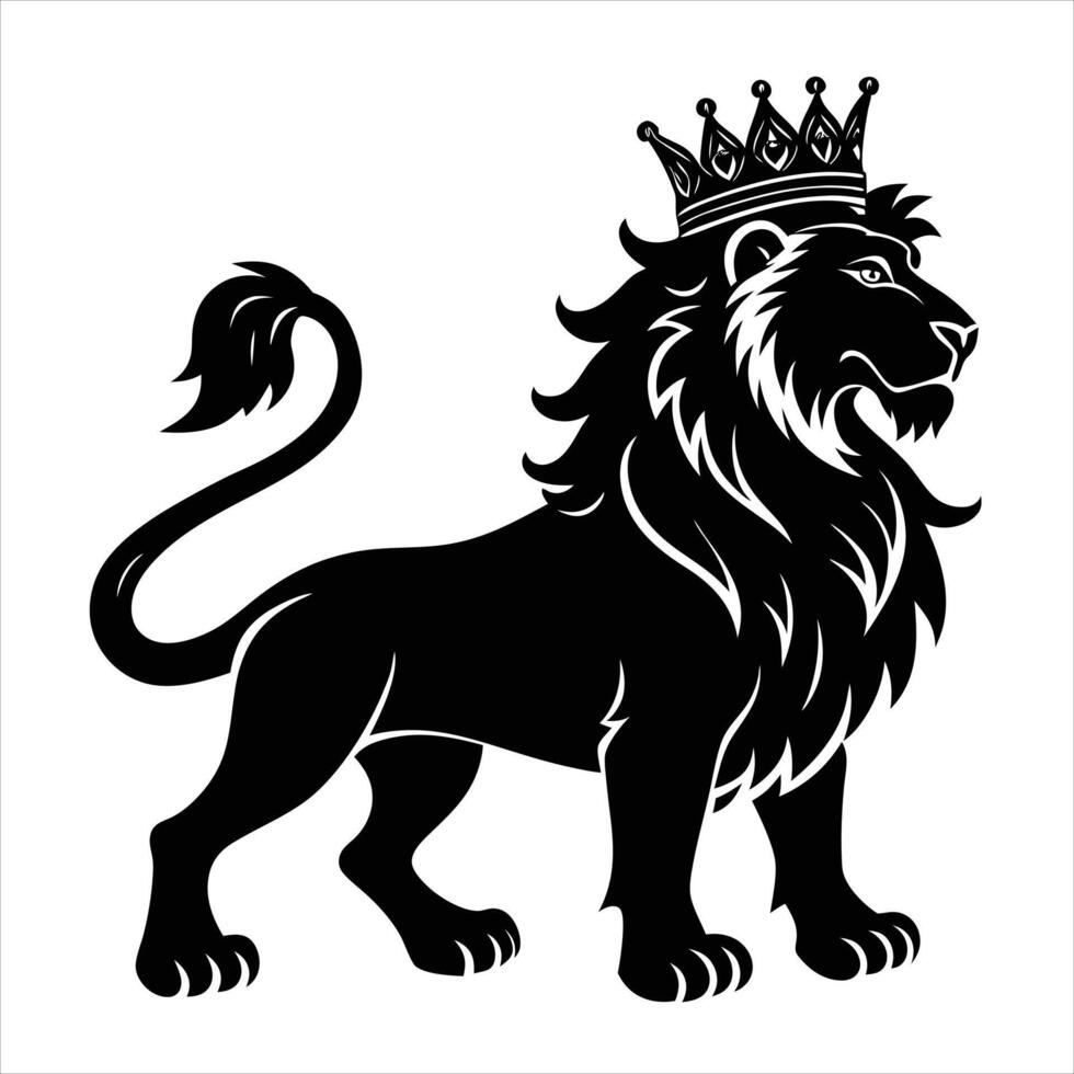 A black and white illustration of a lion with a crown vector