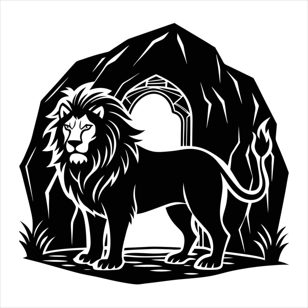 Lion in the cave illustration vector