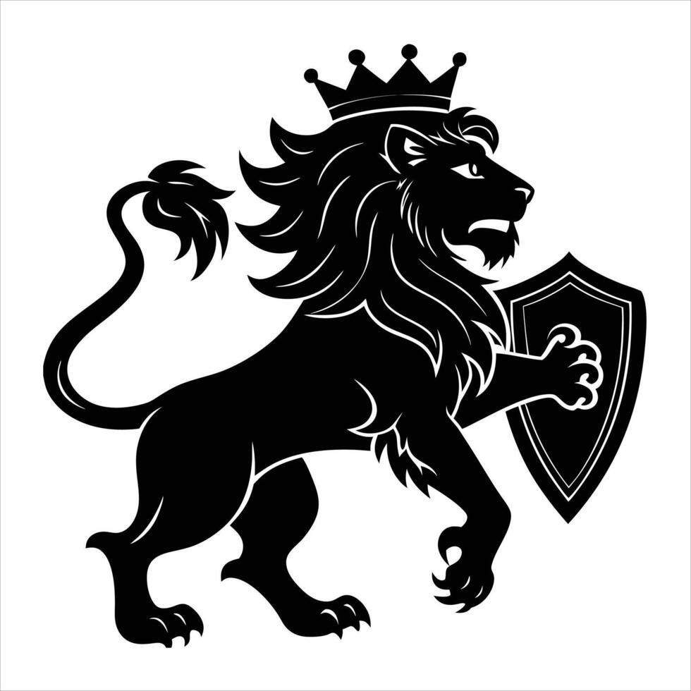 A black and white lion with a crown on its head vector