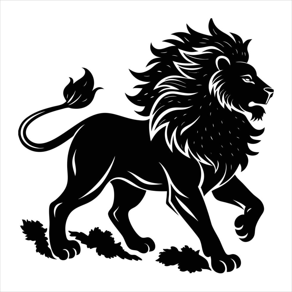 A black and white illustration of a lion vector