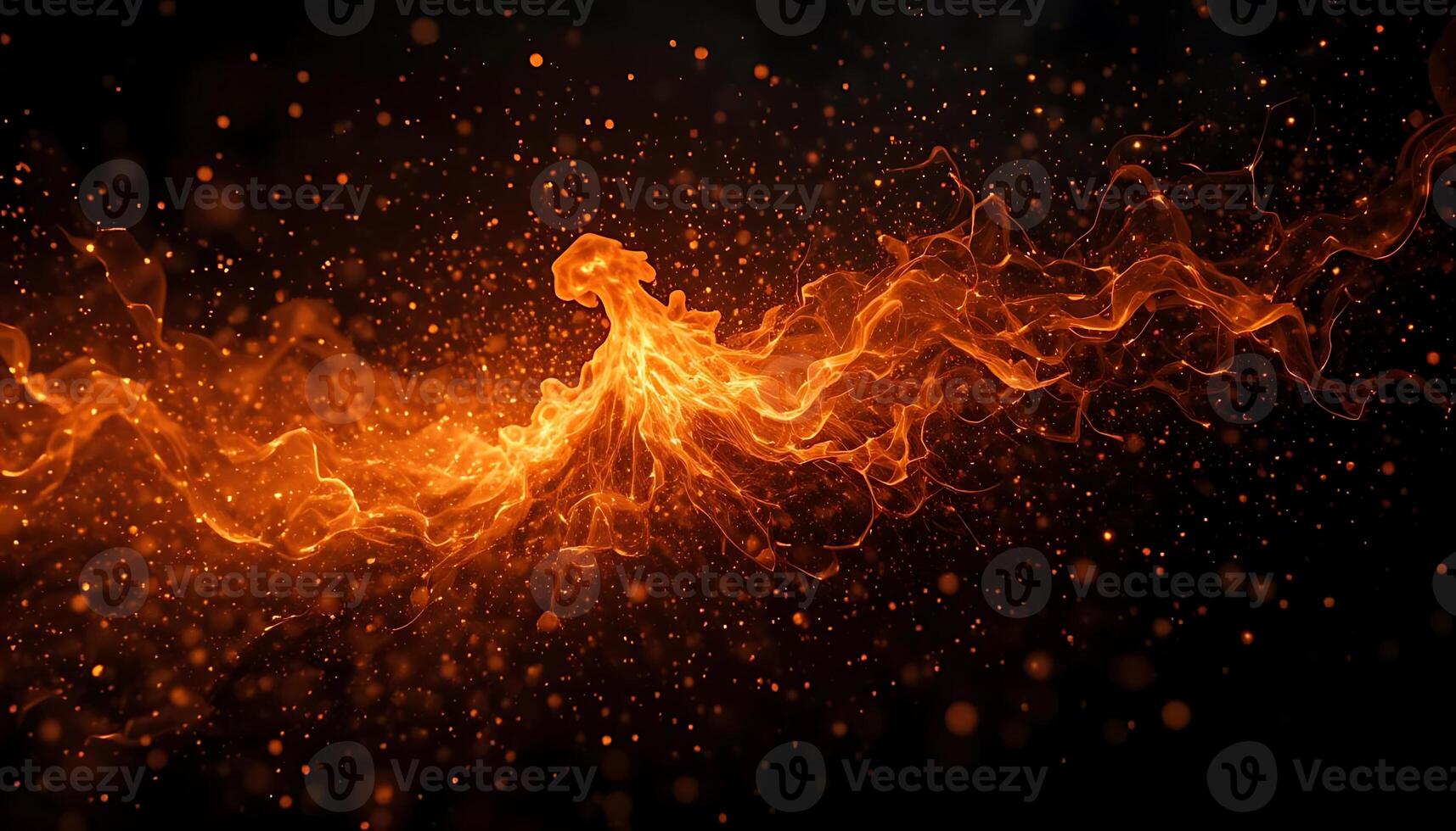 Fiery Ember Burst Flying Sparks Glowing Particles Isolated on Black for Overlay Design Projects photo