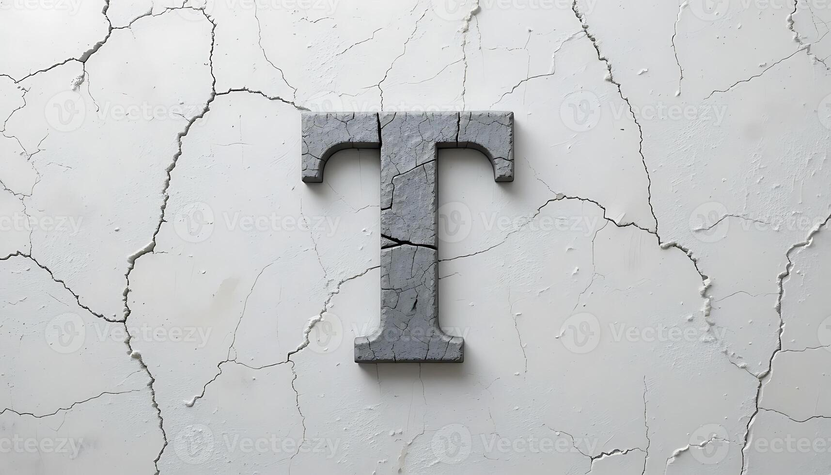 Grunge Stone Letter T Abstract Gray Texture on Cracked White Wall Background font rough retro design photo