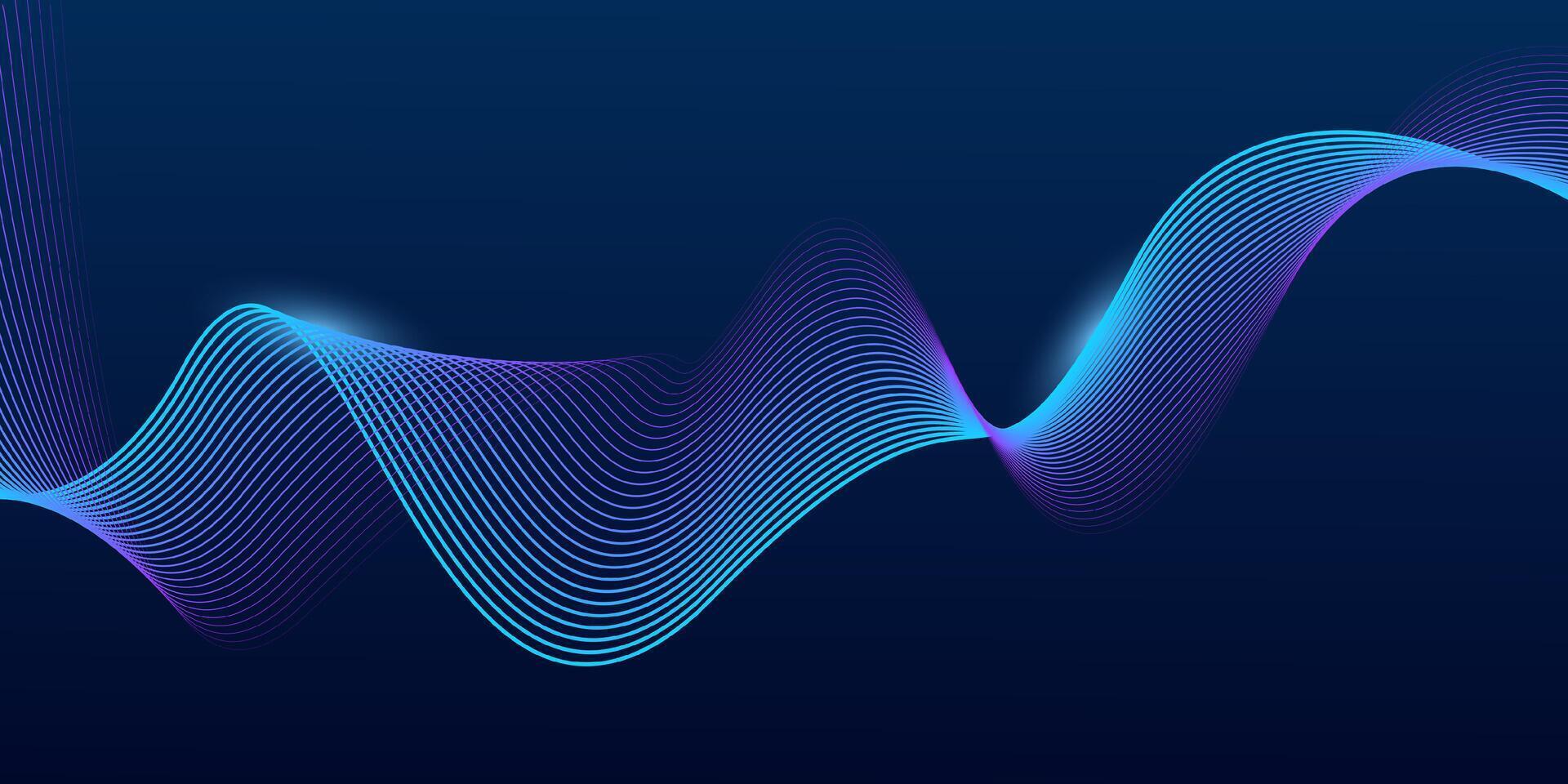 Abstract dark blue background with dynamic wave line Futuristic technology concept vector