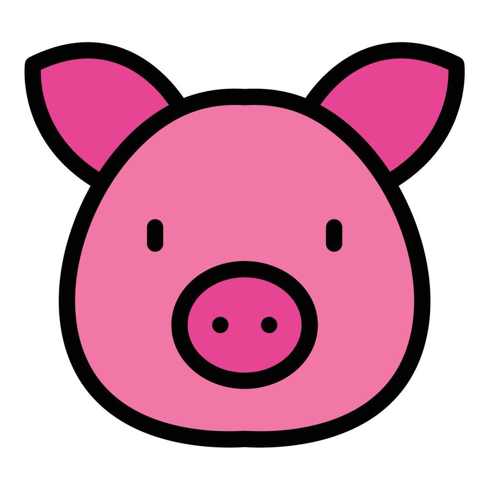 Pig Icon A flat line color style illustration of a cute pig with rounded features, a curly tail, and a friendly expression, emphasizing simplicity and charm. vector