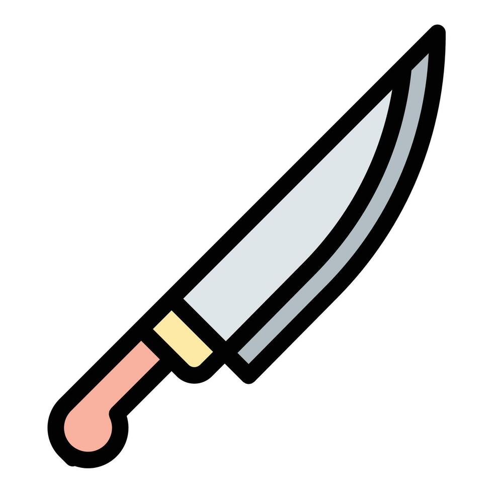 Butcher Knife Icon Sharp, Wide Bladed Knife with a Curved Edge and Ergonomic Handle in Flat Line Color Style. vector