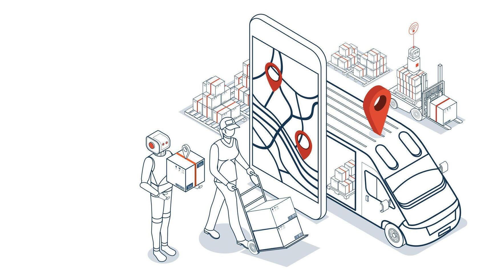 Smart Logistics. A global automated delivery system vector