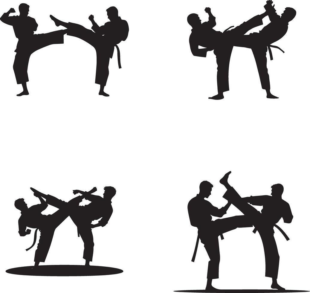 Set of black fighting silhouette icon illustration isolate on white background vector