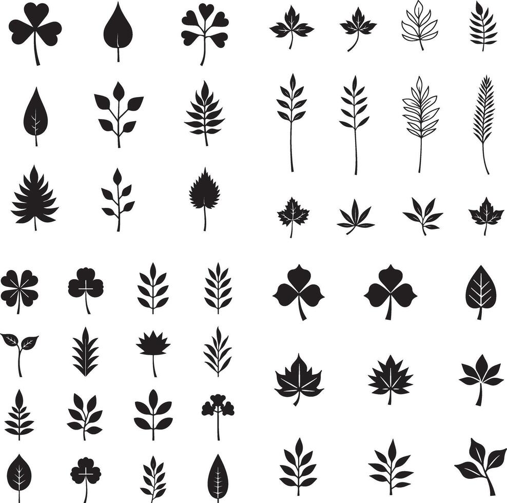 Set of Leaf Silhouettes icon illustration isolate on white background vector
