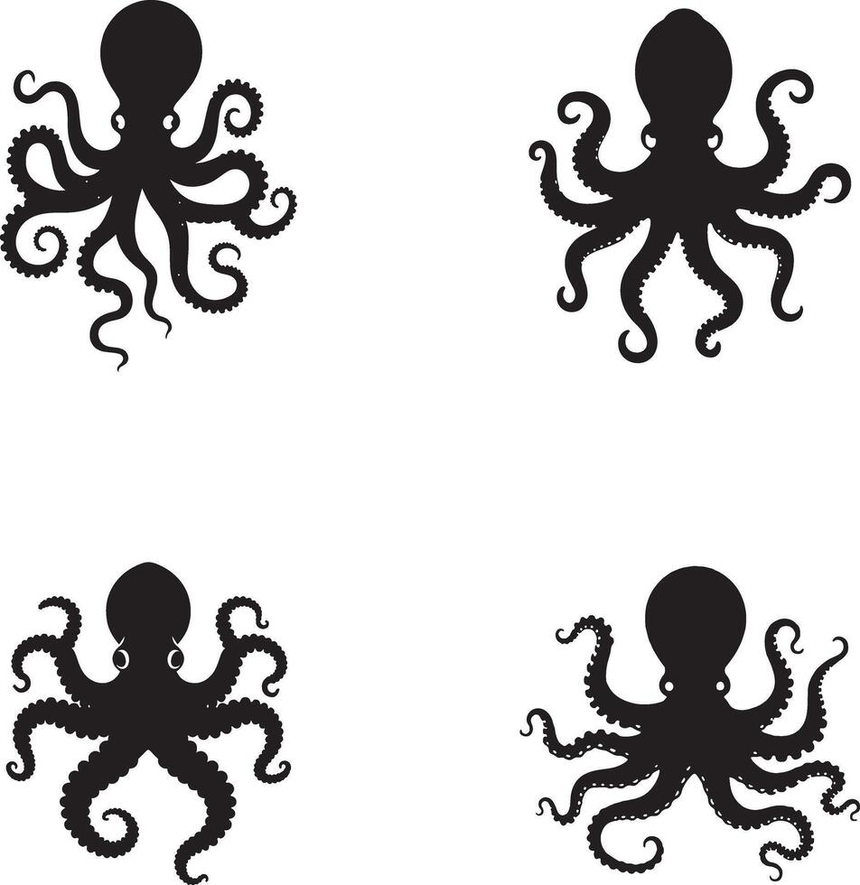 Octopus icon, sign, logo silhouette illustration with white background vector