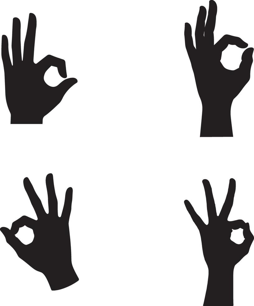 Silhouette set of black Hands display the OK sign illustration with white background vector