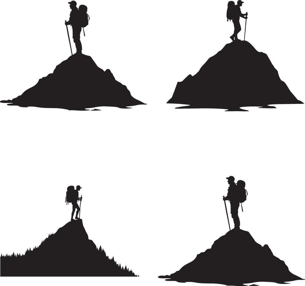 Set of mountain climber silhouette illustration isolate on white background vector