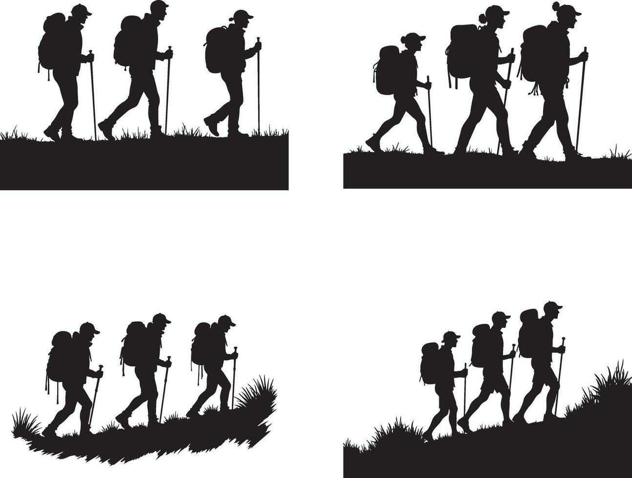 Set of Hiking people silhouette illustration isolate on white background vector