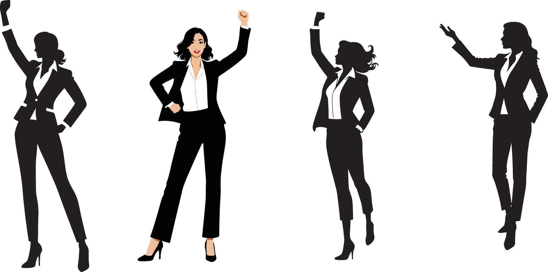 Set of Businesswoman presentation silhouette illustration isolate on white background vector