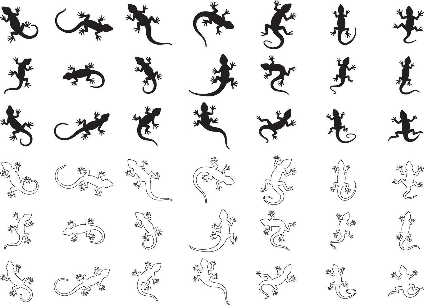 Silhouette Lizard Silhouettes Set Collection with white background vector