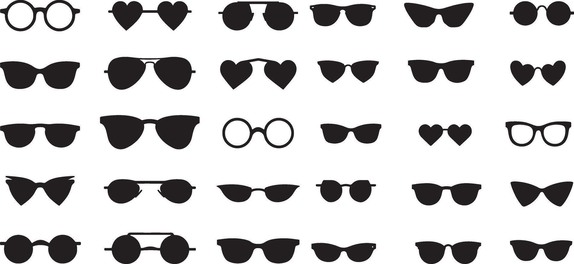 Sunglasses set collection, vintage styles, fashionable eyewear silhouettes, black sunglasses illustration isolate on white background vector
