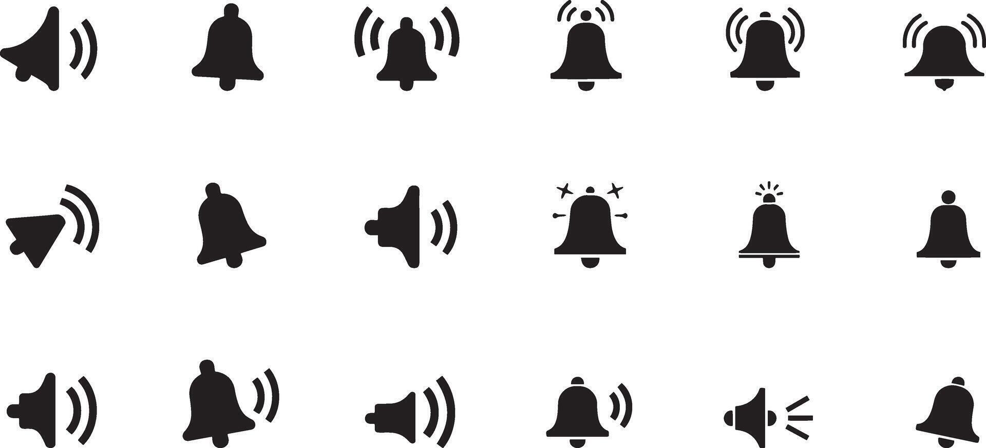 Silhouette Bell Icon Set, notification logo icon illustration with white background vector