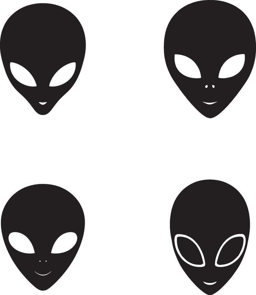Alien Head sign silhouette set illustration with white background vector