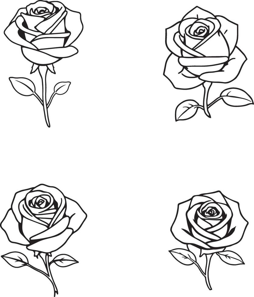 Black Out Line Rose Flower icon logo set illustration isolated on white background vector