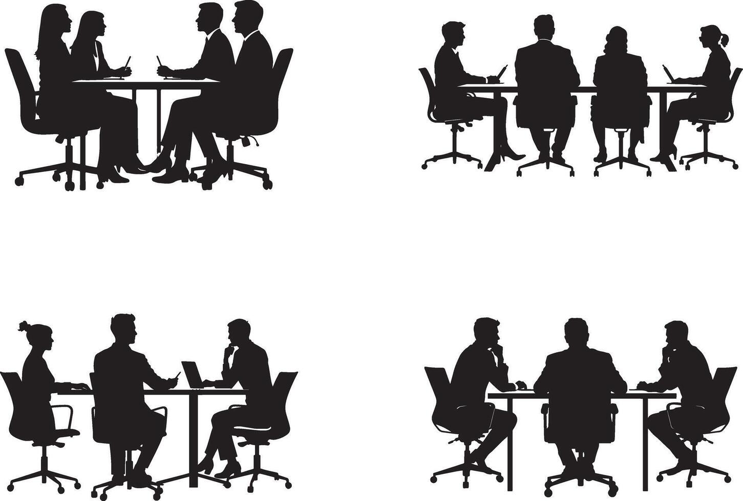 Set of Business meeting and teamwork silhouette icon illustration isolate on white background vector
