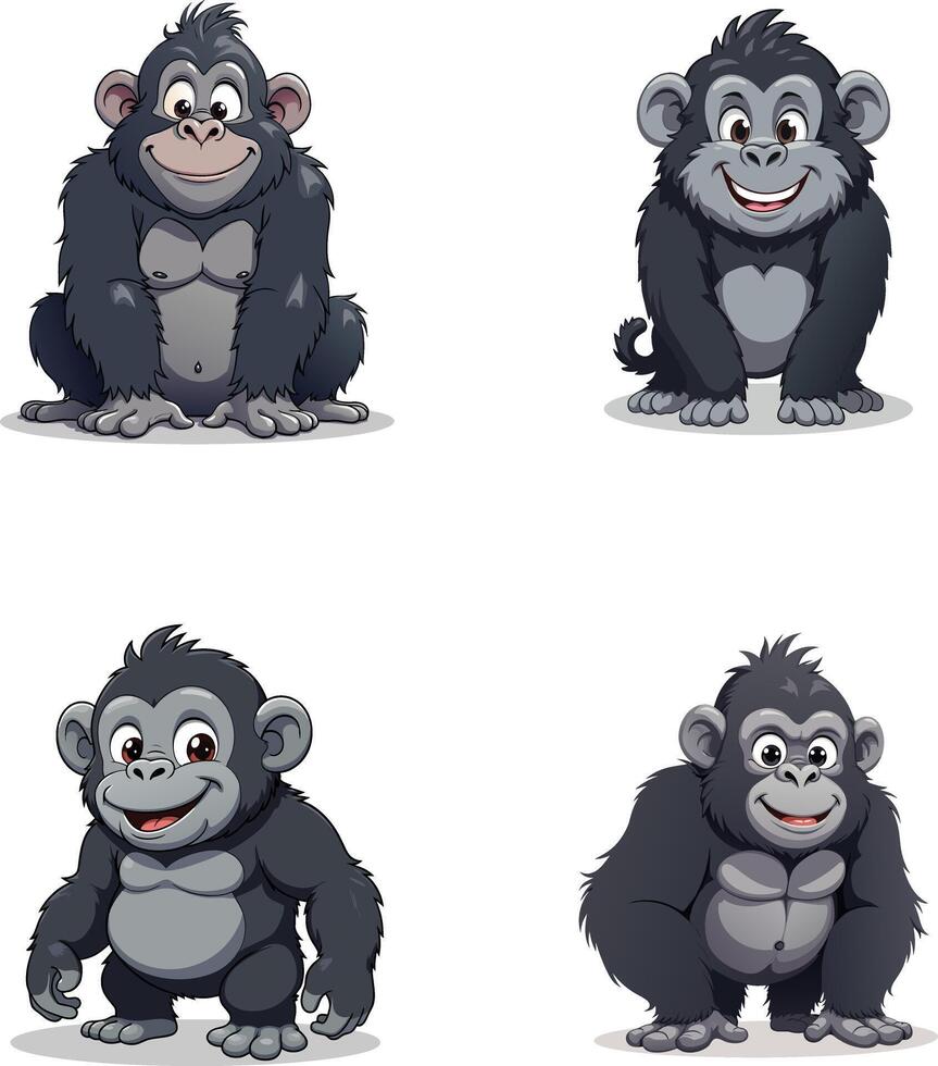 Set of Gorilla Cartoon icon illustration isolate on white background vector