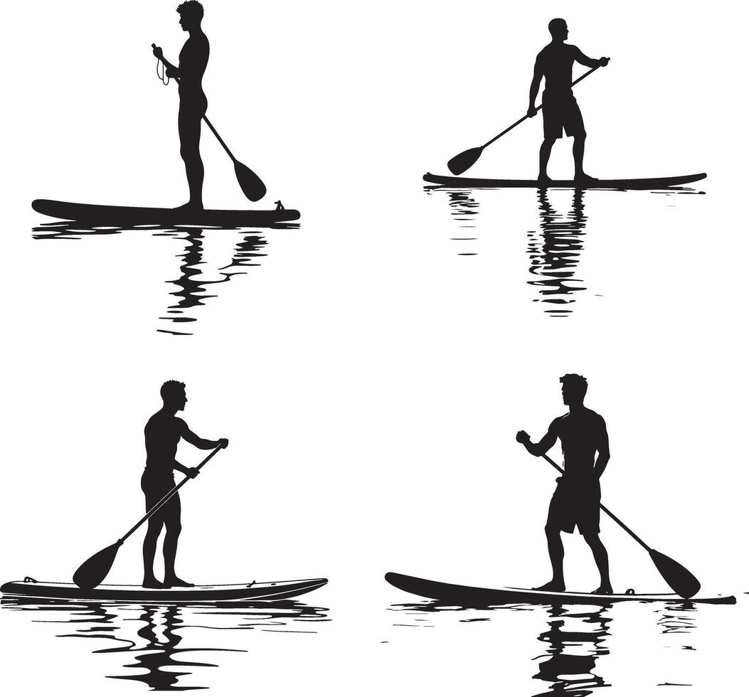 Silhouette black Paddle boarding shape icon illustration isolate on white background vector