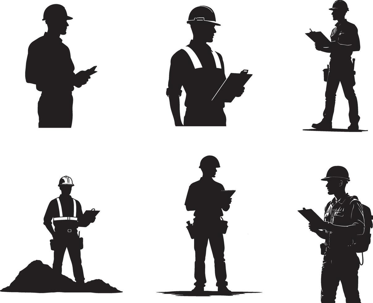Set of black Architect with Blueprints silhouette icon illustration isolate on white background vector