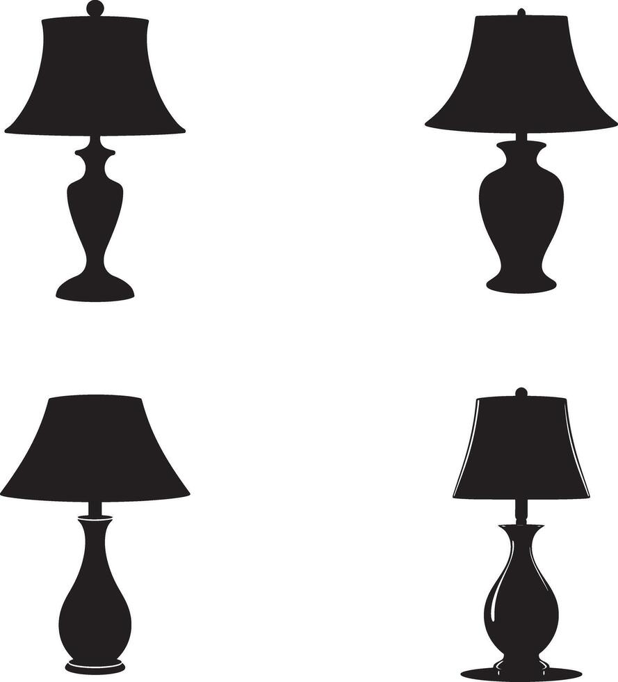 Silhouette set of black Table lamp sign illustration with white background vector