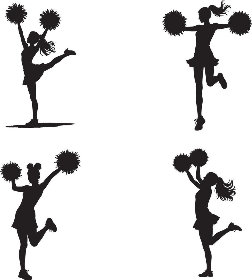 Set of Black cheerleader gesture silhouette icon illustration isolate on white background vector