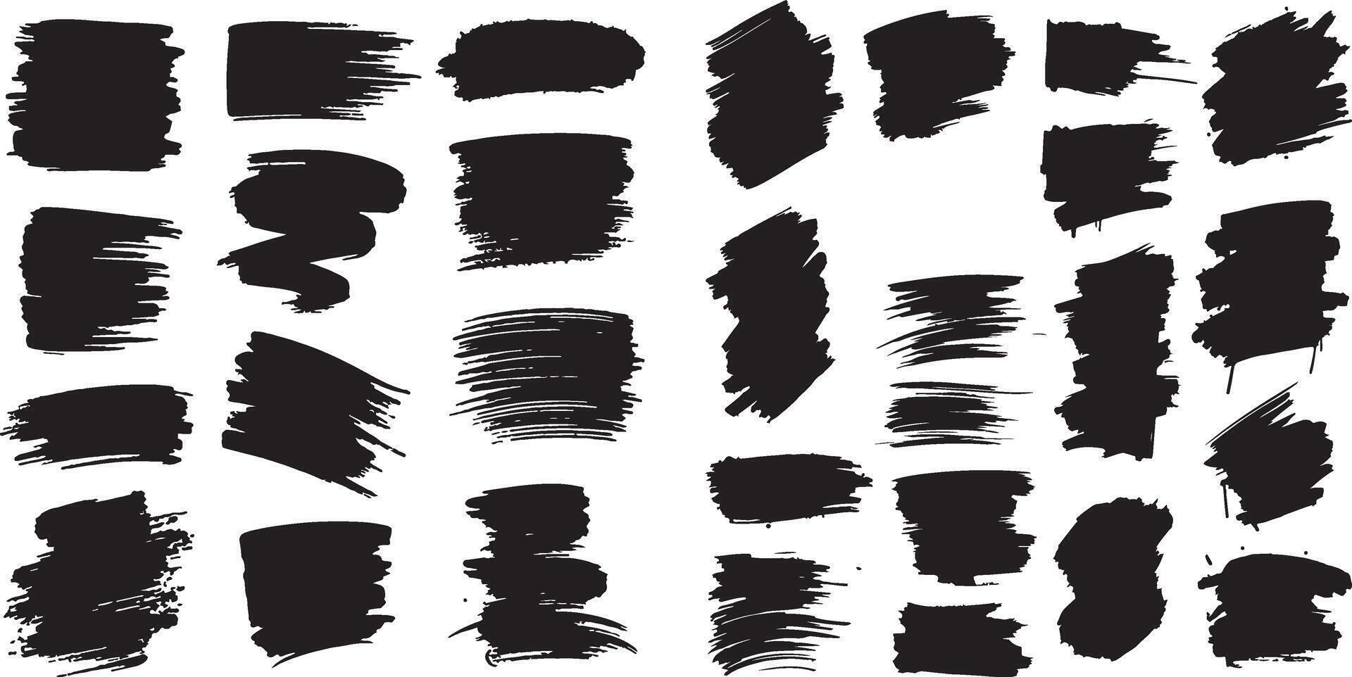 Set of Black brush strokes illustration, grunge texture, paint smear, ink splatter, creative graphic element with white background vector