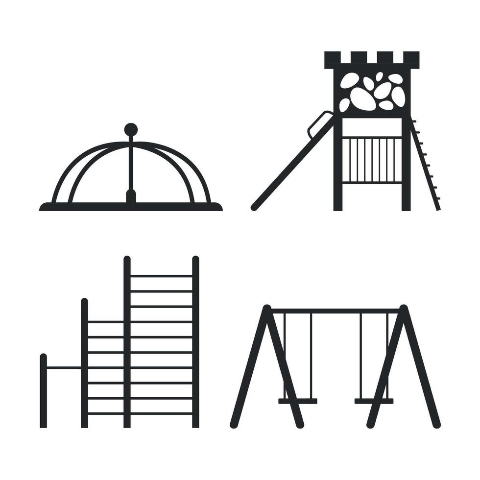 Black silhouettes of children's playground icon. Slide, swing and other. Leisure, entertainment. vector