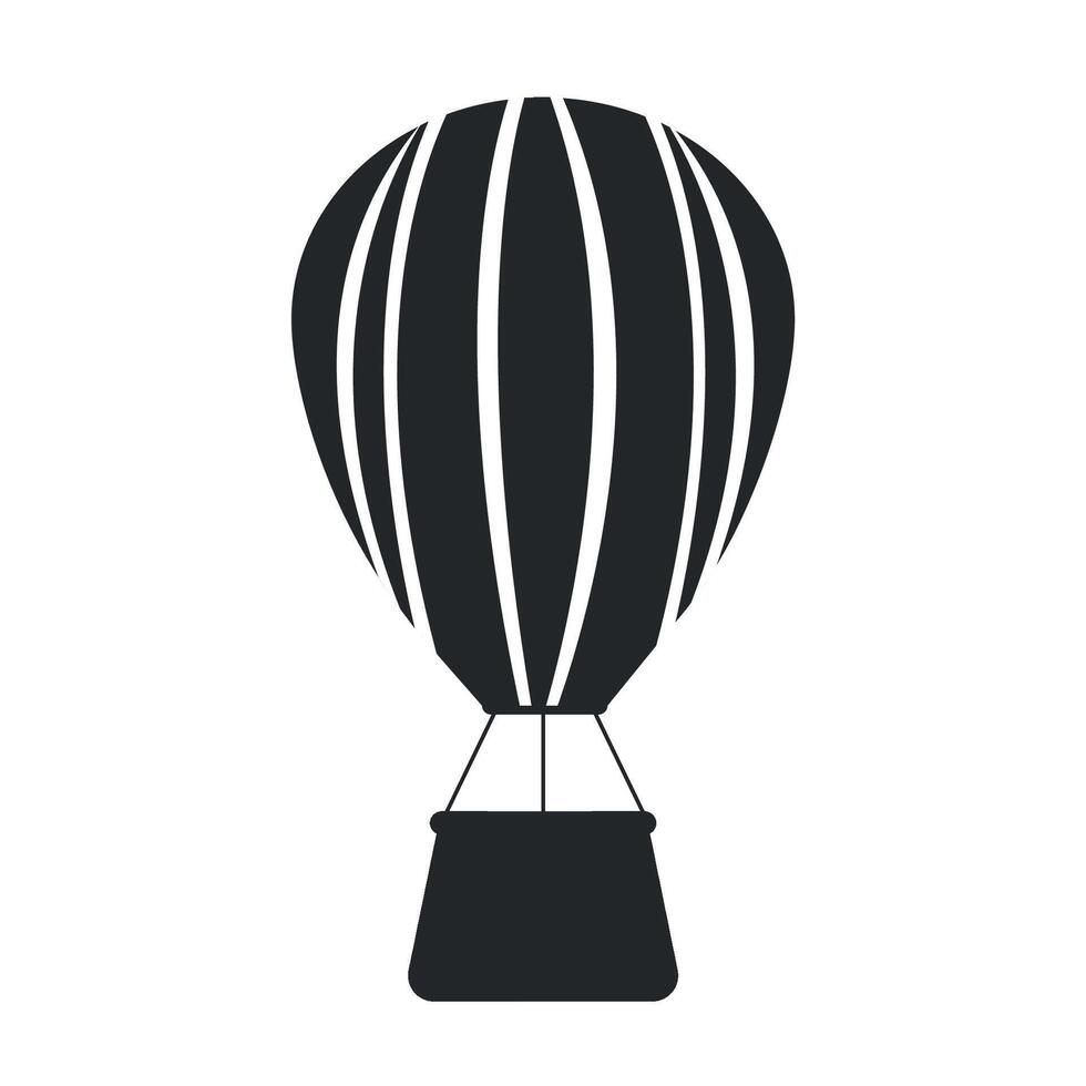 Black silhouette icon of hot air balloon on white background. Entertainment, recreation concept. vector